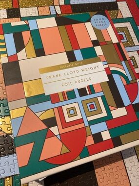 Frank Lloyd Wright Geometric Puzzle Box in Teal, Red, Gold, Black, Peach